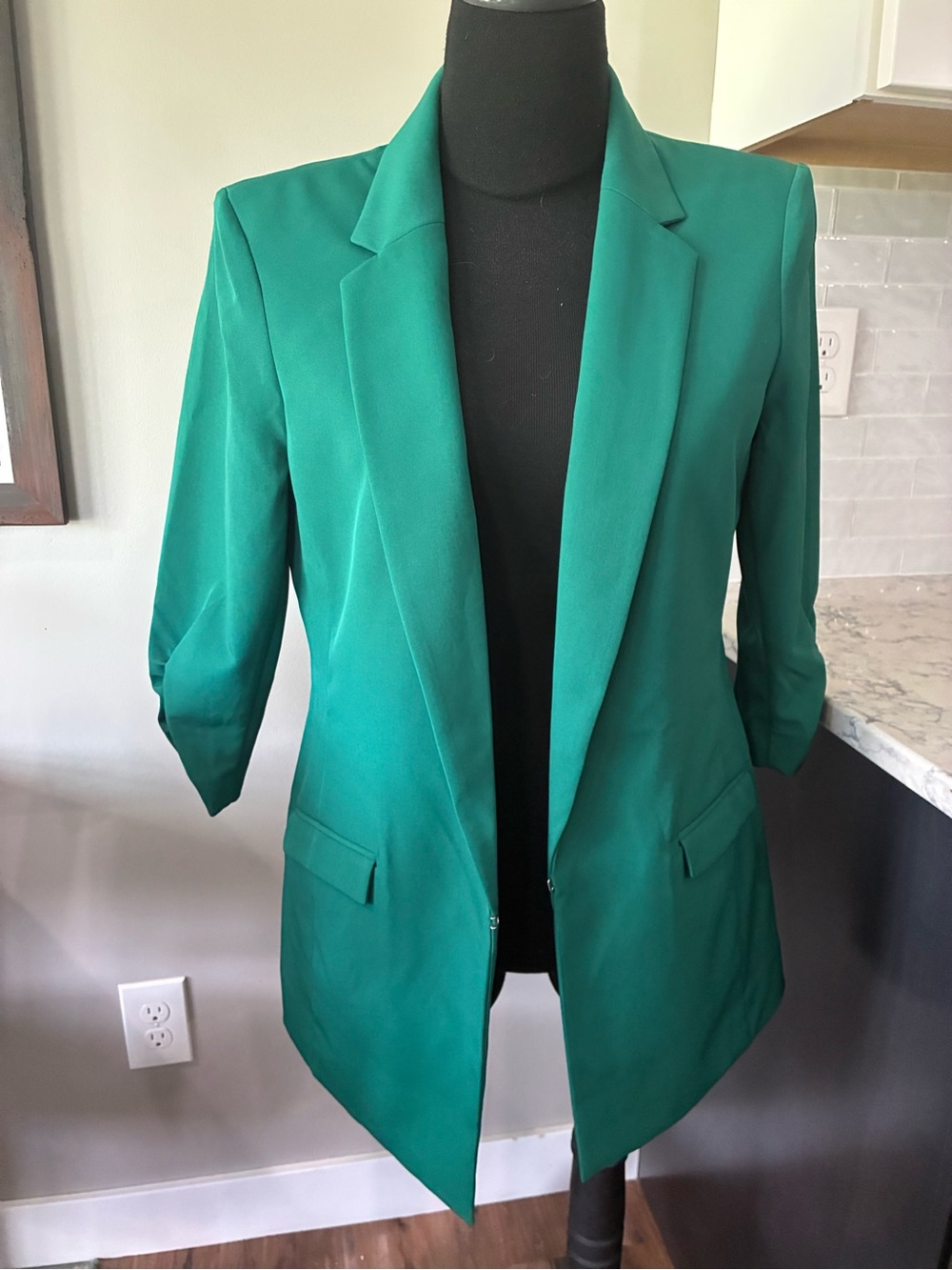 INC M Women's Green Teal Open-Front Blazer Jacket Long Oversized fit Slouch
